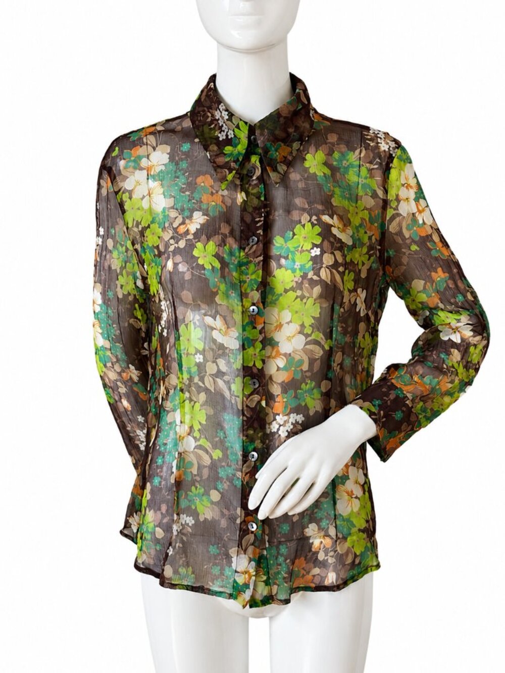 D&G Dolce & Gabbana Sheer Silk Floral Button-Up Blouse IT 46 S/M